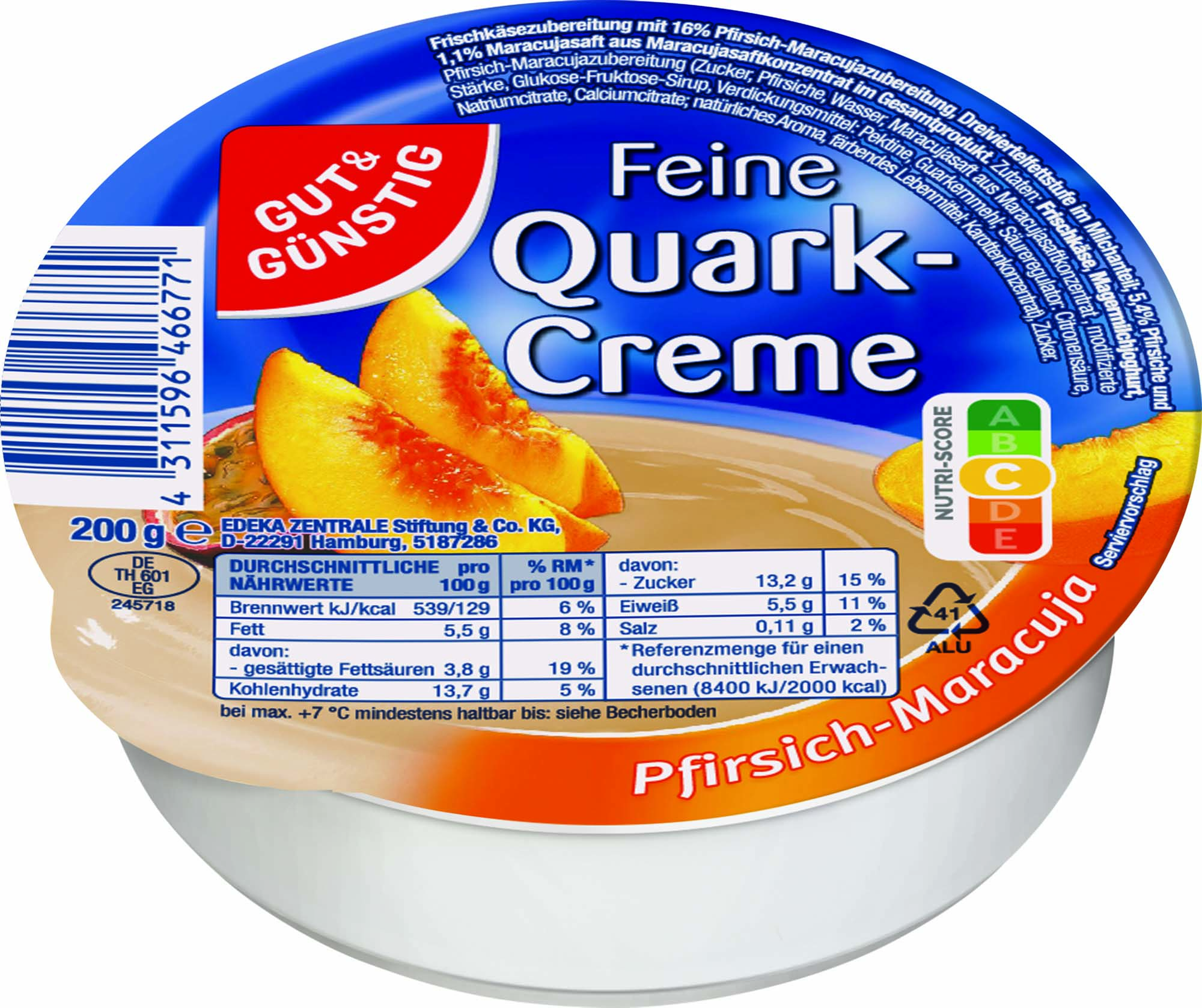 Gut & Günstig Feine Quarkcreme Pfirsich-Maracuja 200g