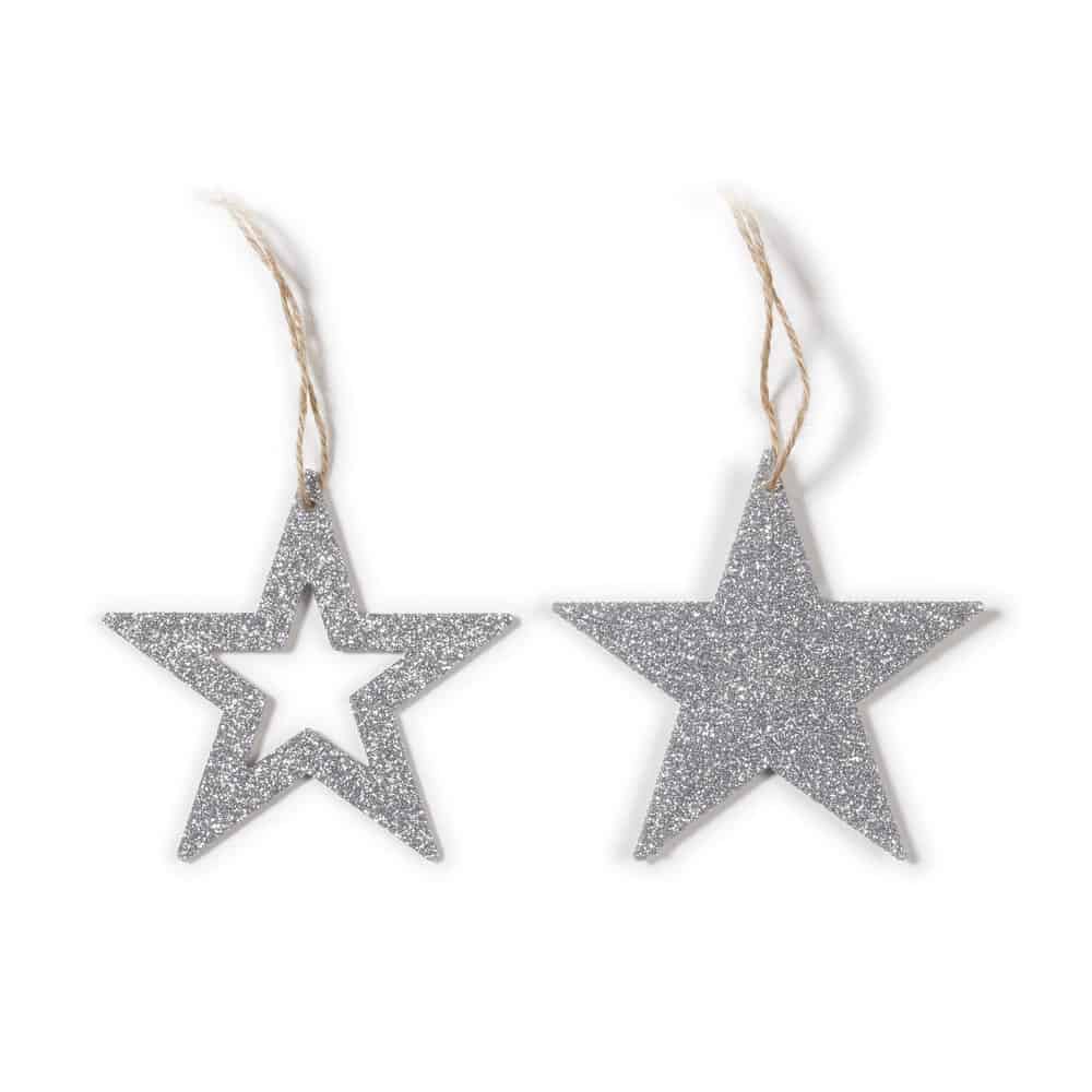 Weihnachtsbaumanhänger Stern in Silber 2 Stk