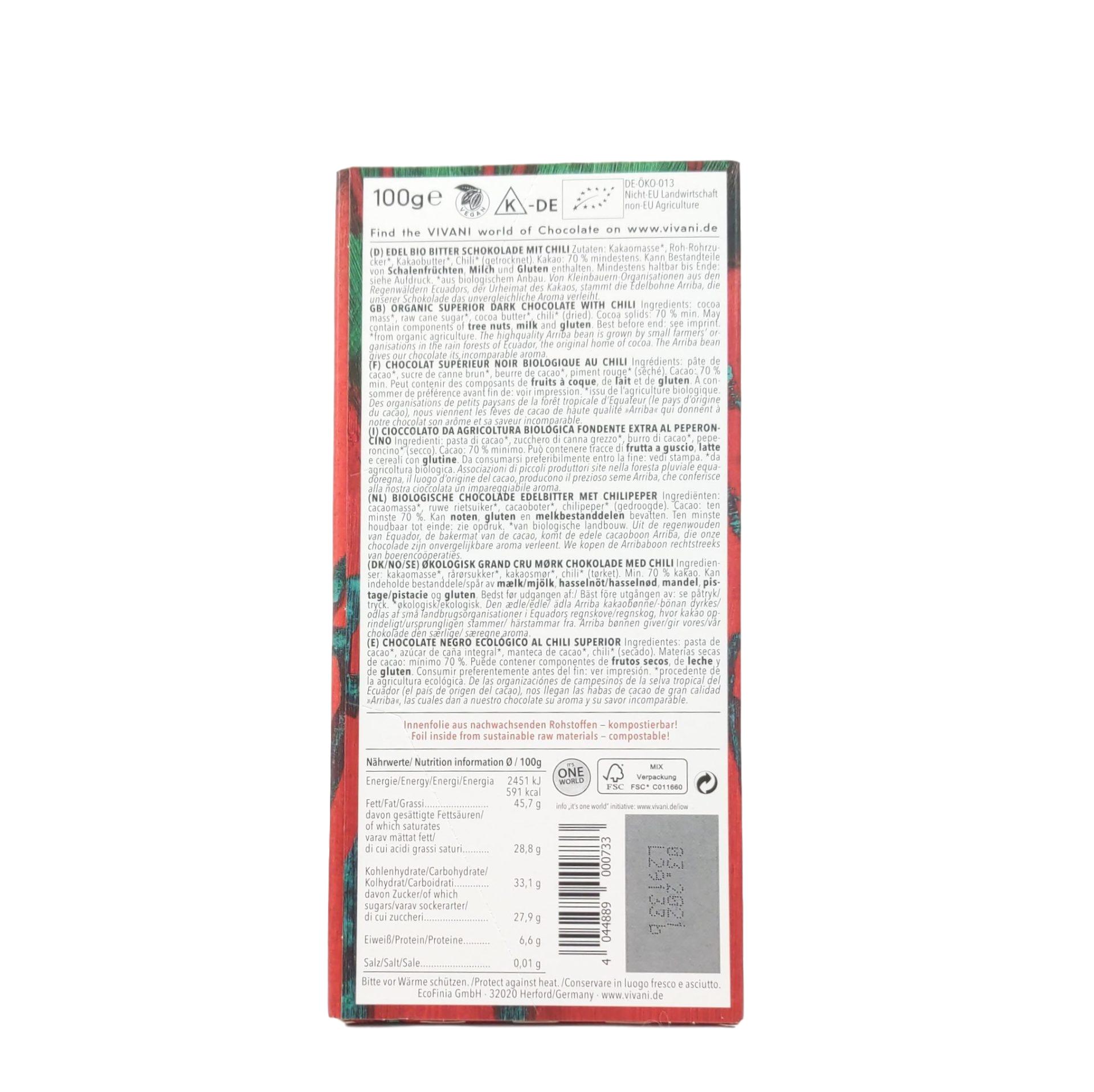 Edel Bitter Chili Schokolade – Bild 2