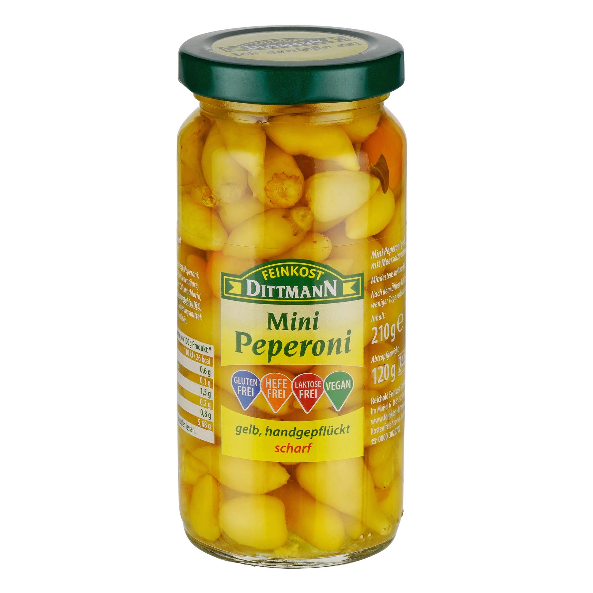 Feinkost Dittmann Mini Peperoni gelb scharf 210g