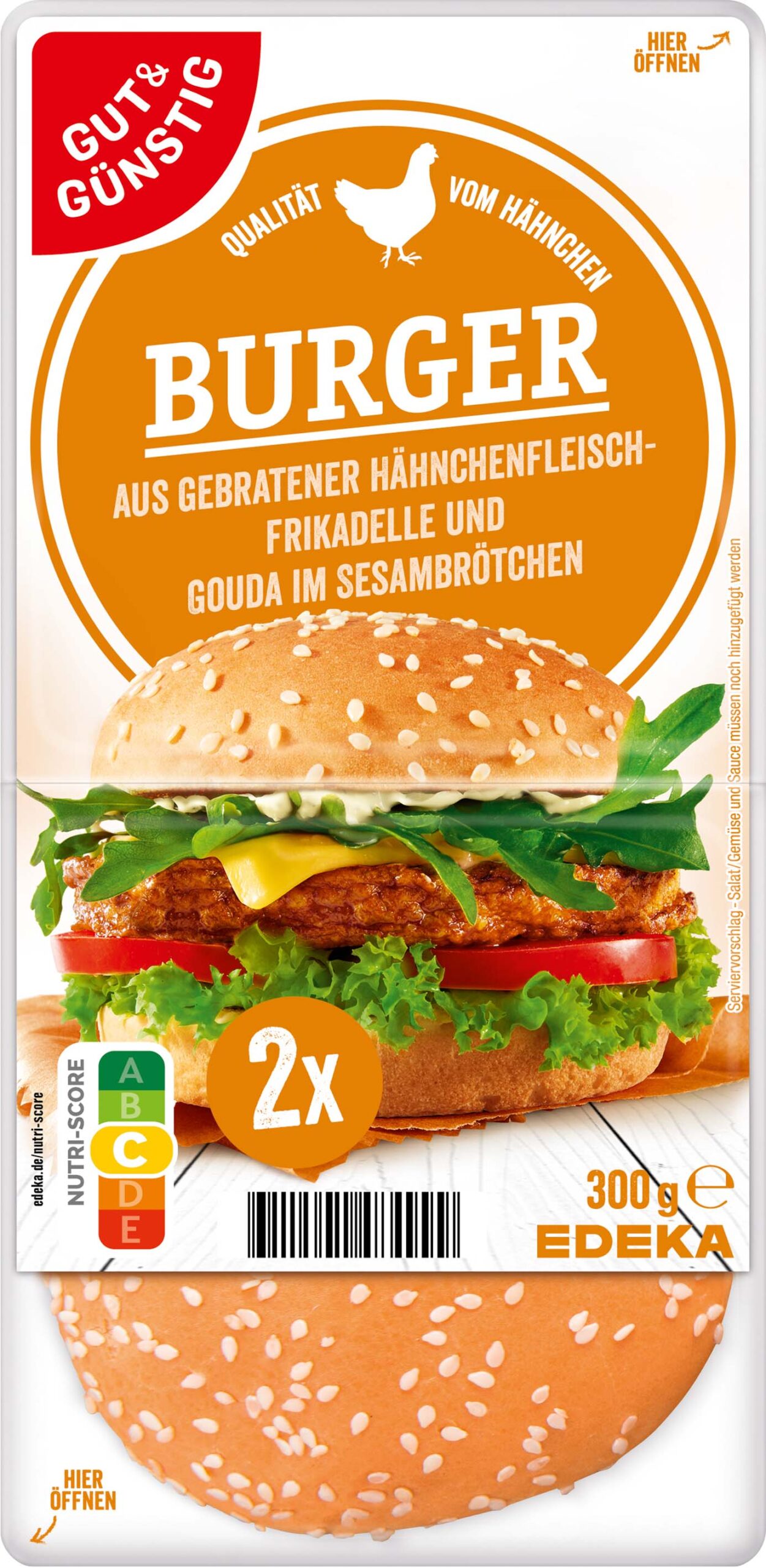 Gut & Günstig Chickenburger mit Gouda 2x150g
