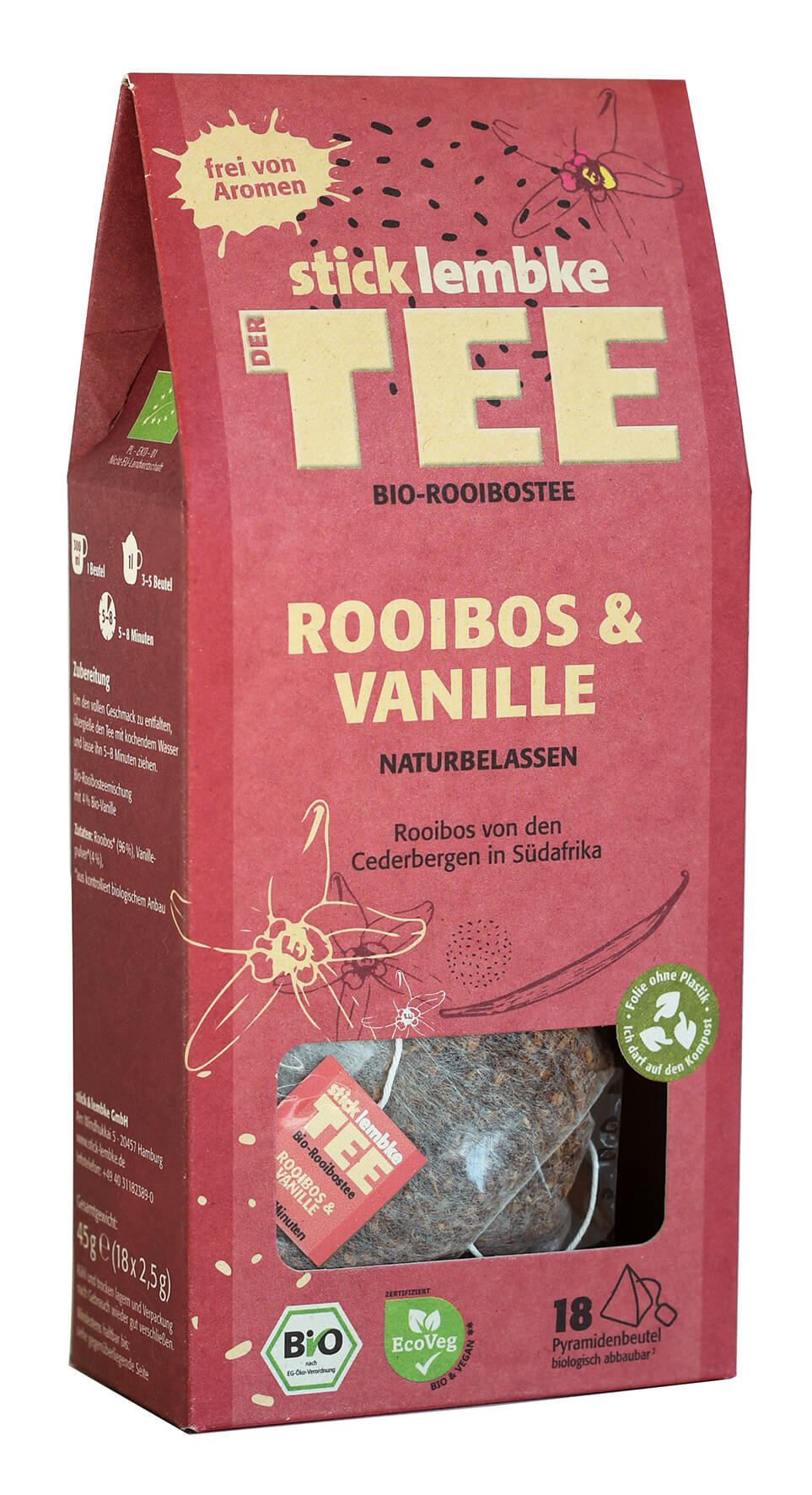 stick & lembke Bio Rooibos & Vanille Tee Pyramidenbeutel 18×2,5g